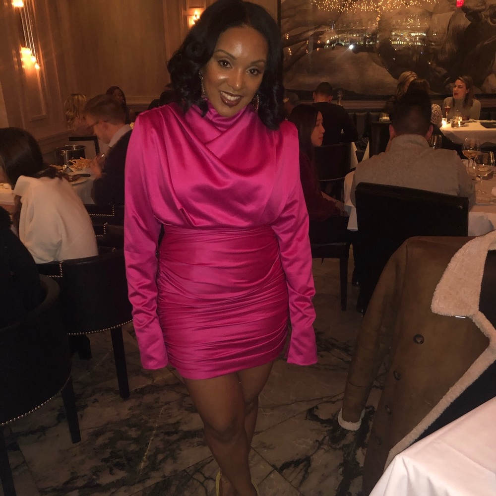 House of CB Hot Pink  Giorgiana Satin Dress